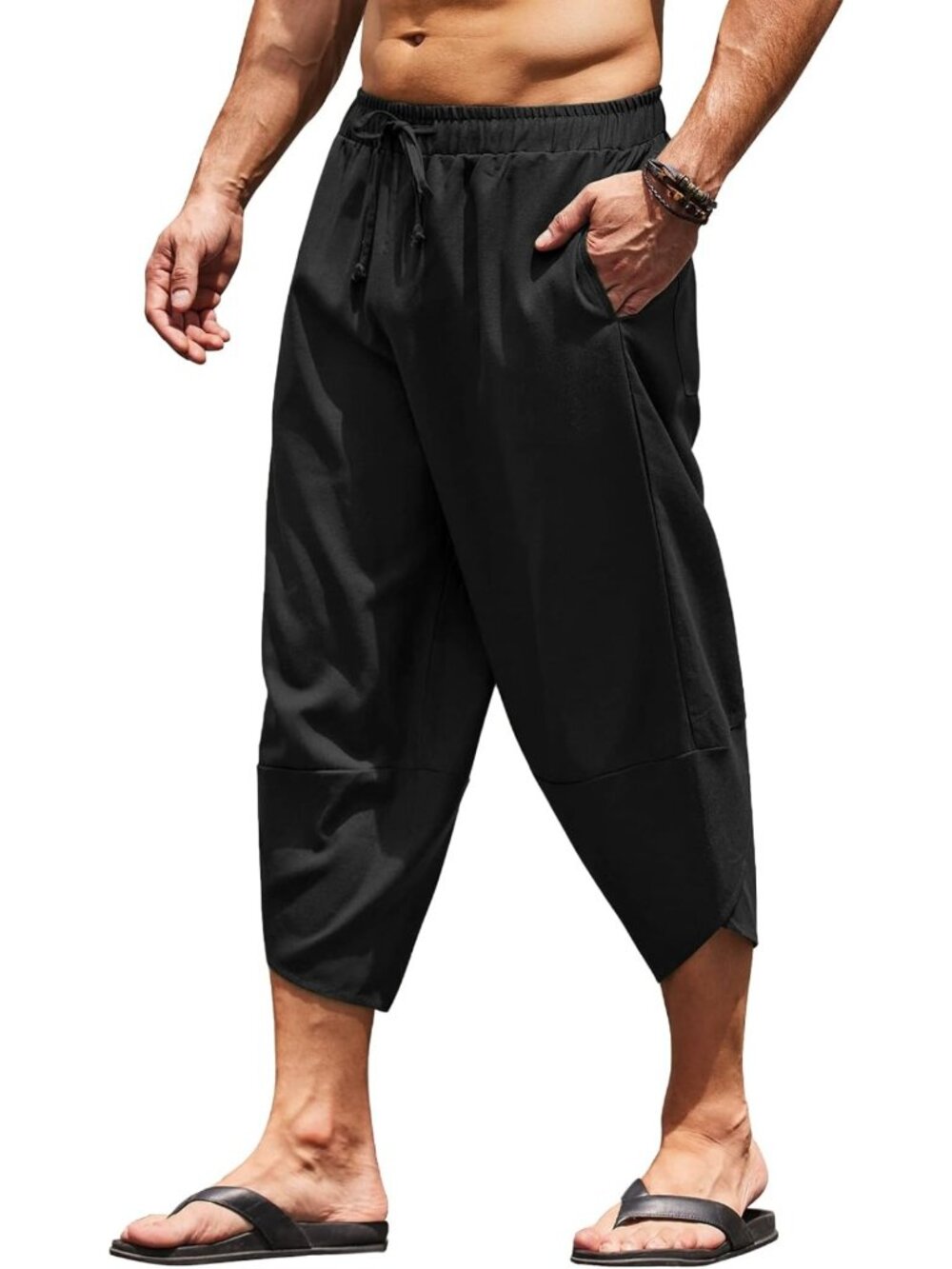 Lightweight Linen Capri Harem Pants for Men | Casual Loose Fit Beach Yoga